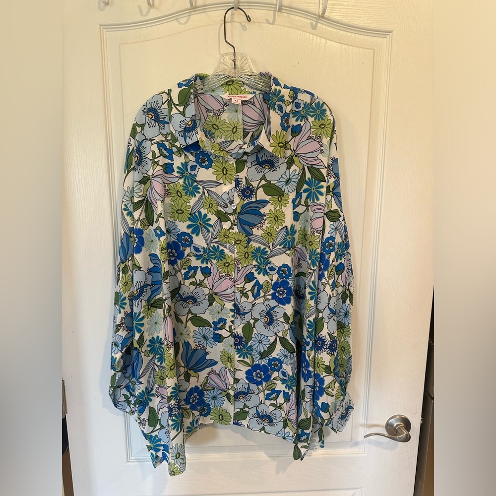 Urban Threads women’s blue floral plus size button front blouse plus size 24